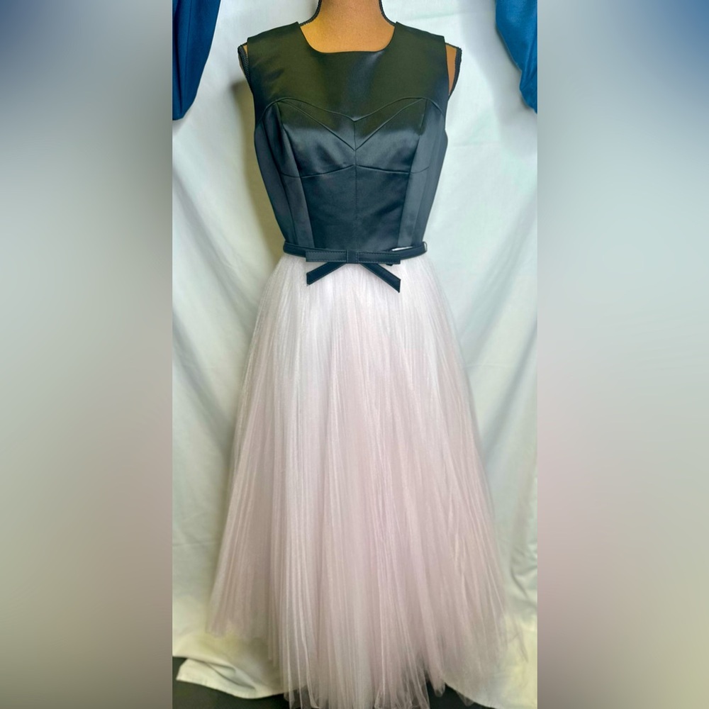 MILLY Black Sateen Pink Organza Tutu Tulle Sleeveless Gown Formal Midi Dress; 6